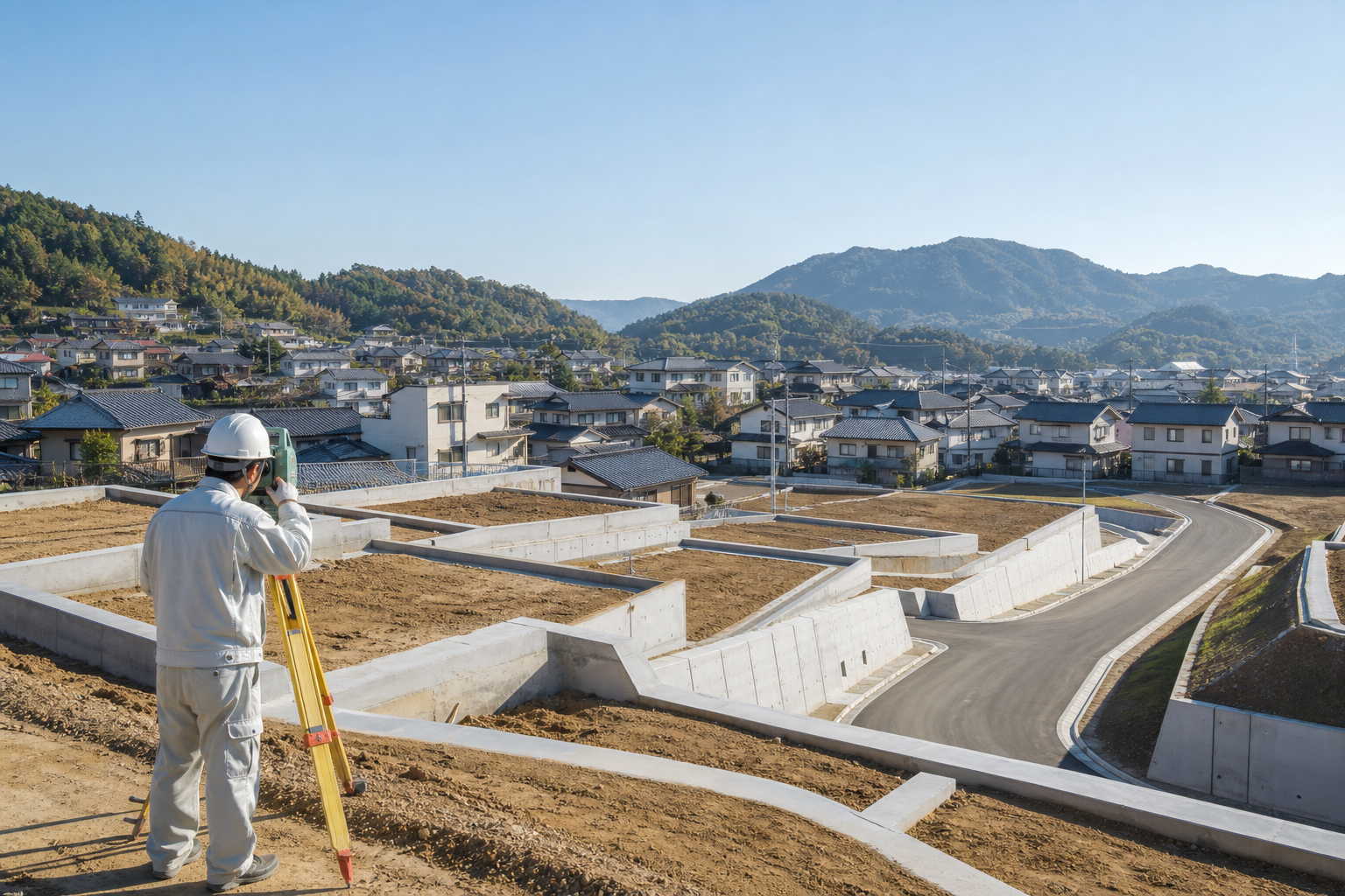 日本の宅地造成工事と測量作業